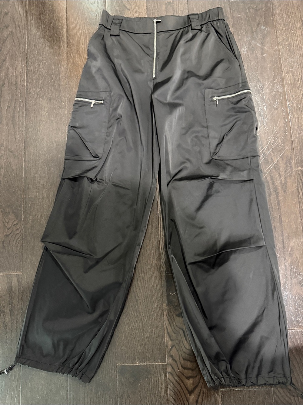 Zara Black Cargo Jogger Pants with Silver Zippers
